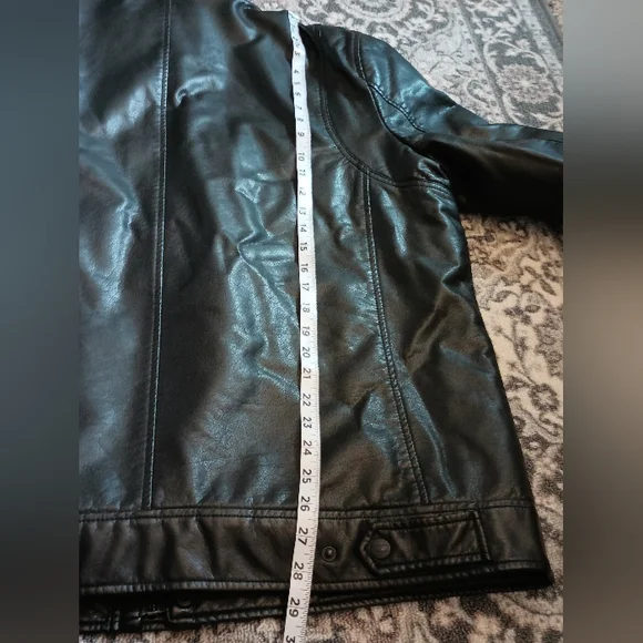 Levis Mens Faux Leather Aviator Jacket XL Black Sherpa Lined Moto Trucker Biker - Picture 14 of 14